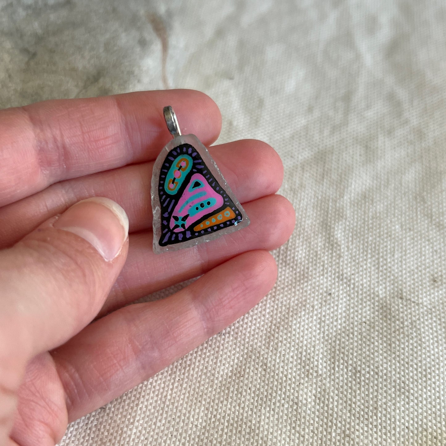 Hand-Painted Chicago Beach Glass Necklace (triangular)