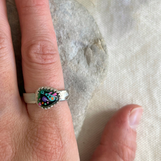 Hand-Painted Chicago Beach Glass Silverware Ring (adjustable)