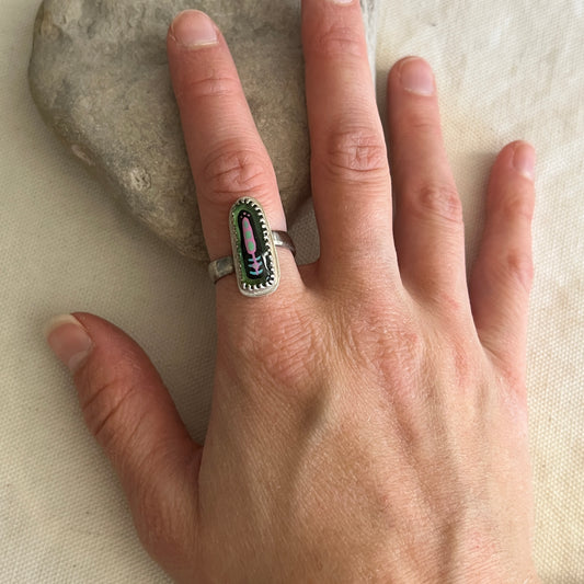 Hand-Painted Chicago Beach Glass Silverware Ring (Size 6.25)