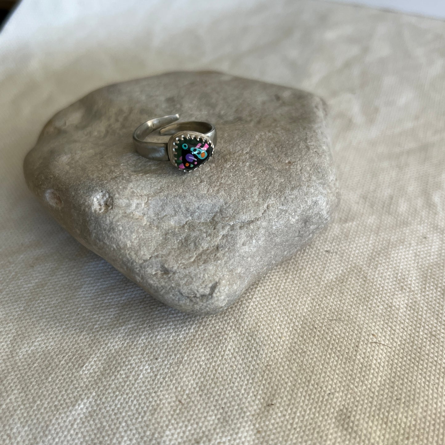 Hand-Painted Chicago Beach Glass Silverware Ring (adjustable)