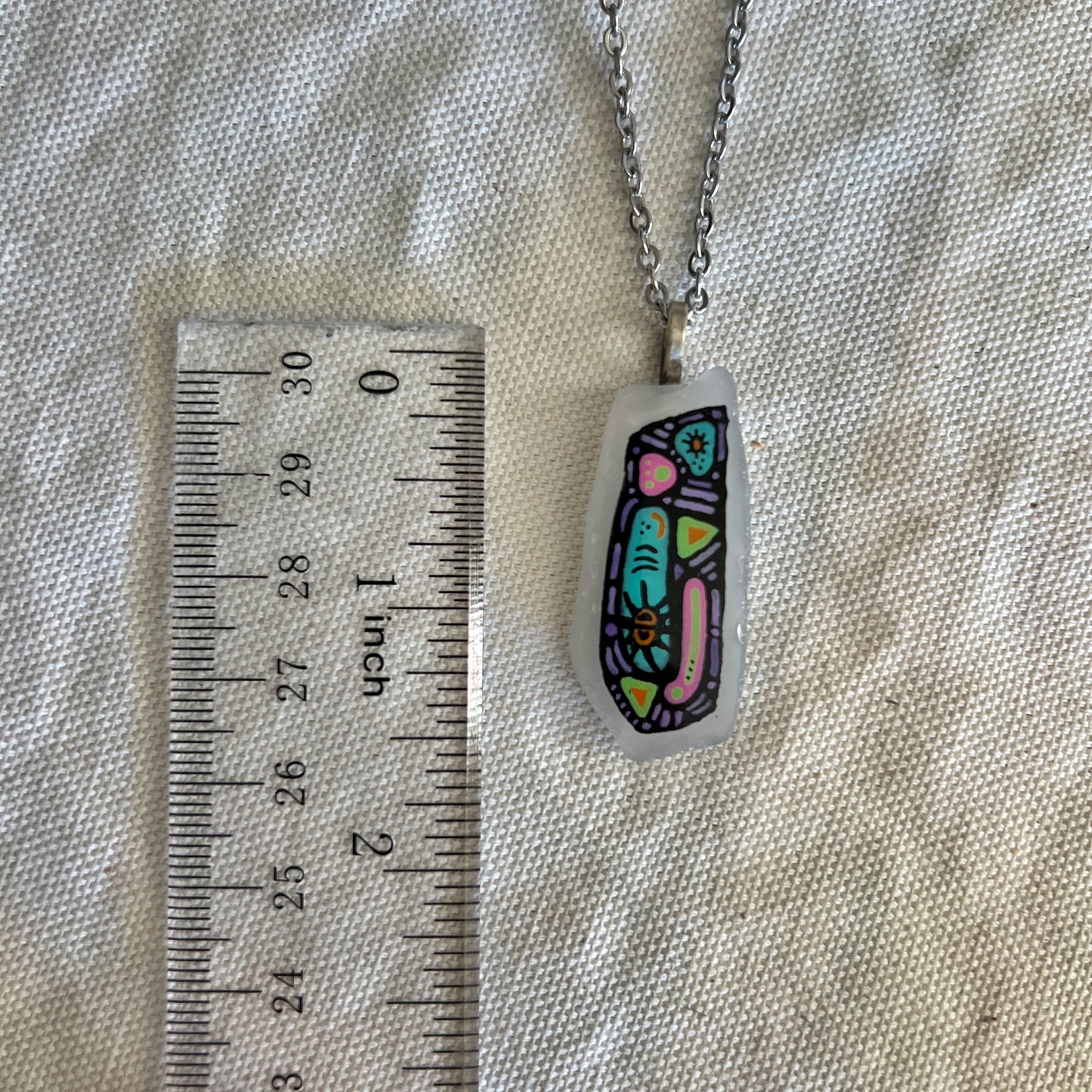 Hand Painted Chicago Beach Glass Necklace (Tall Rectangular)