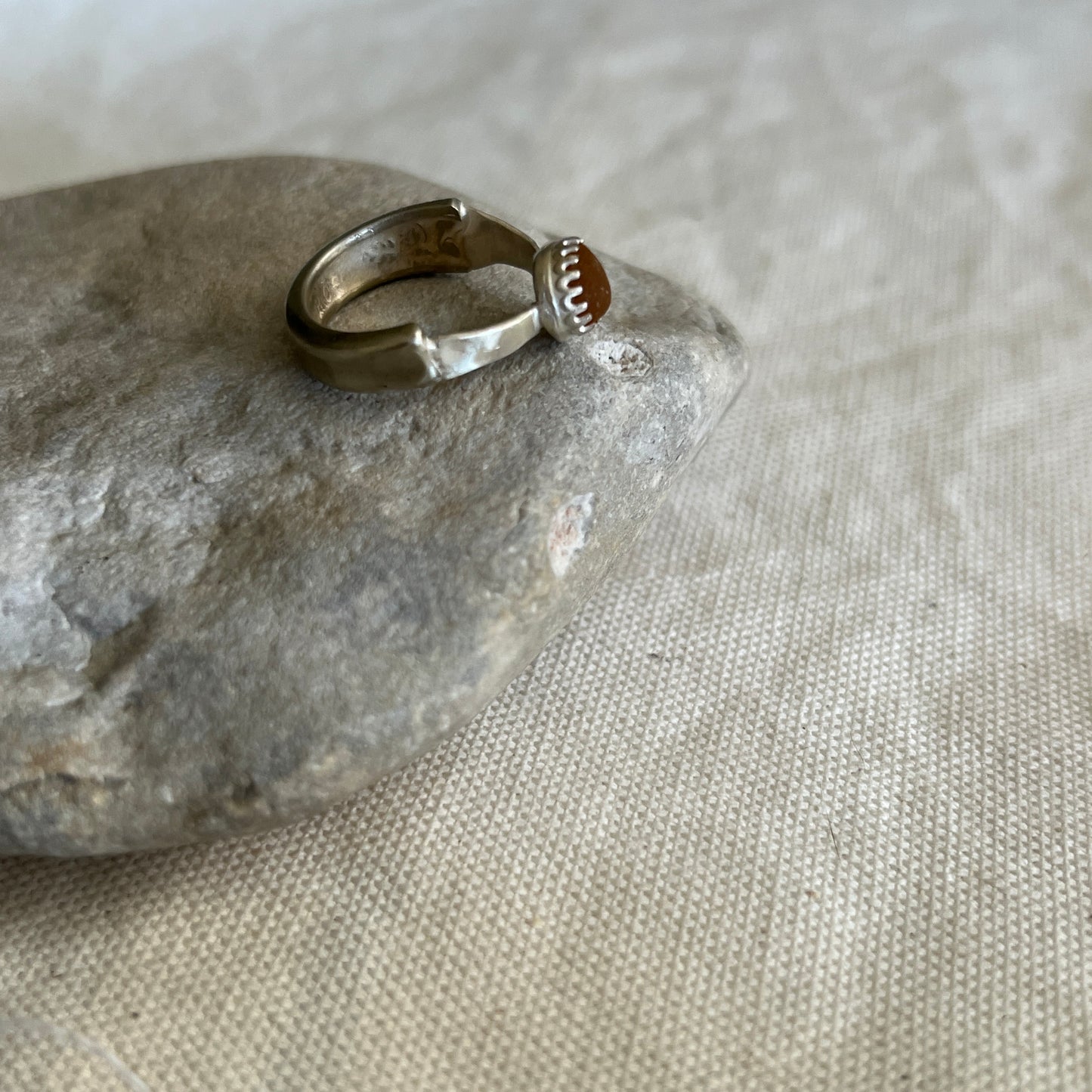 Italian Beach Glass Silverware Ring (Honey Colored, size 7)