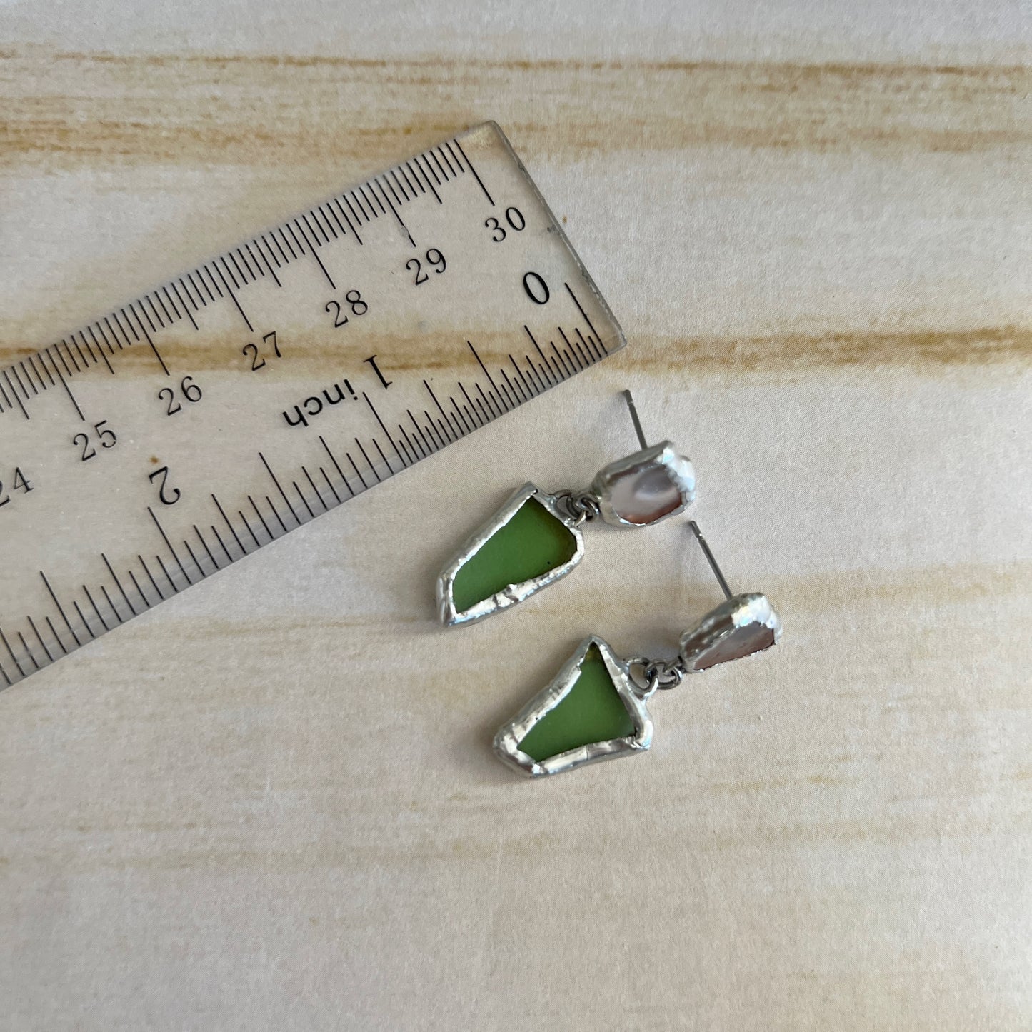 Chicago Beach Glass Earring (White & Green Mid-rise Posts)