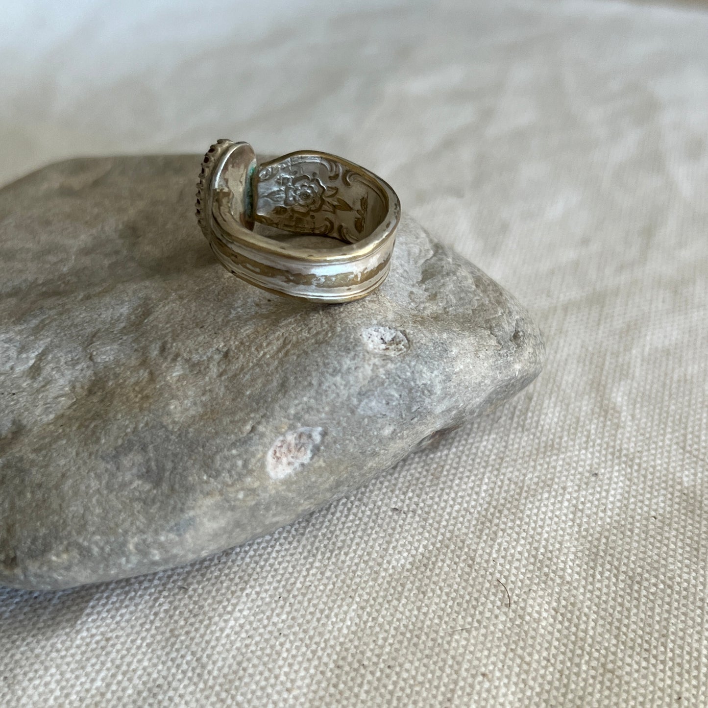 Italian Beach Glass Silverware Ring (Amber, size 7.5)