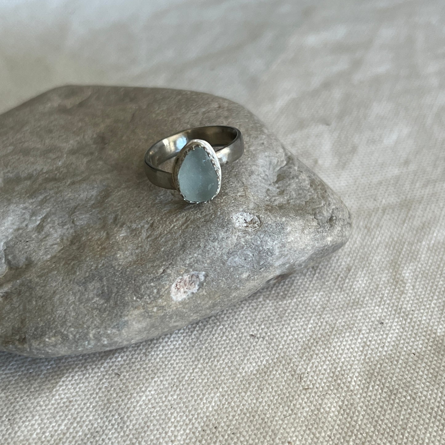 Italian Beach Glass Silverware Ring (Soft White, size 6.5)