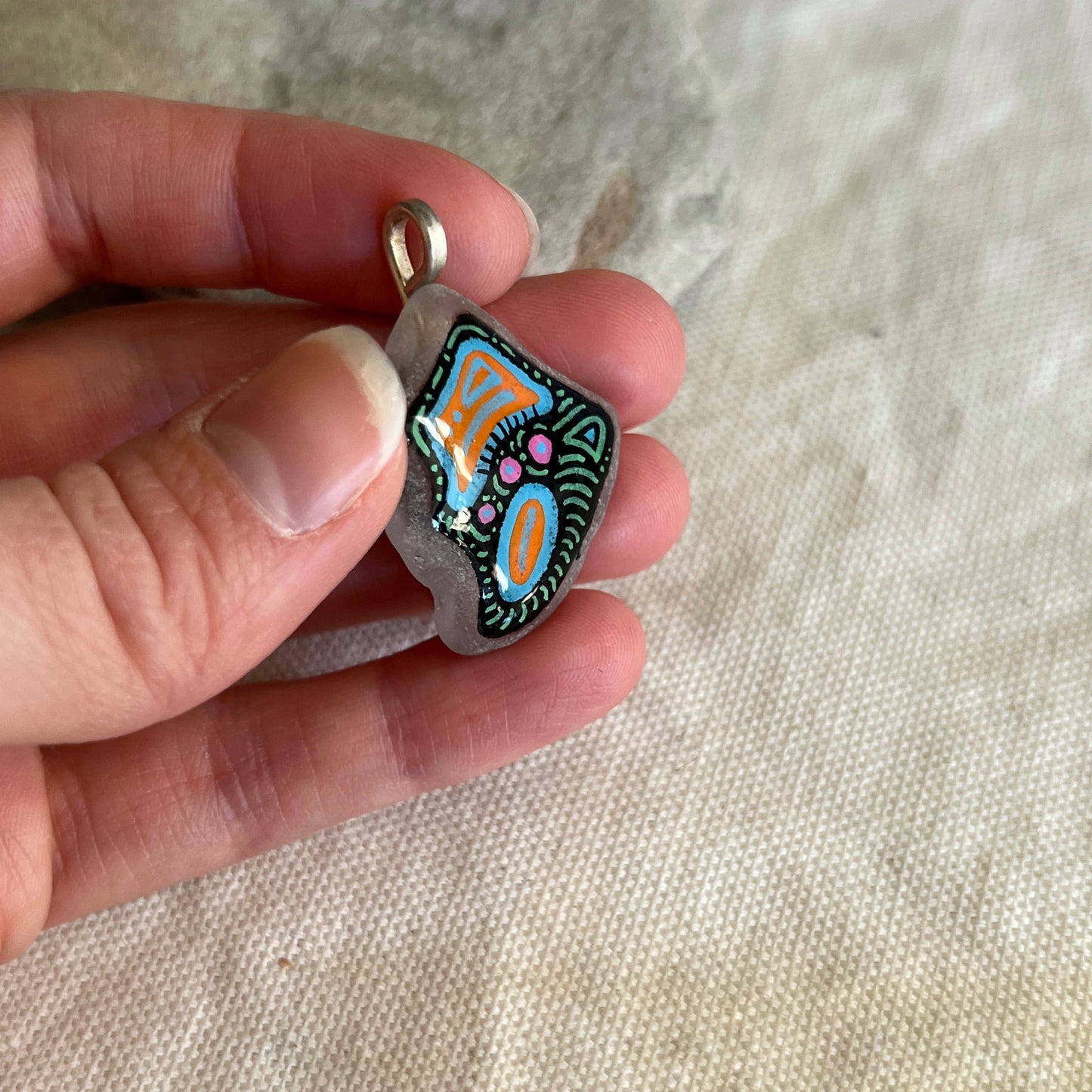 Hand-Painted Chicago Beach Glass Necklace
