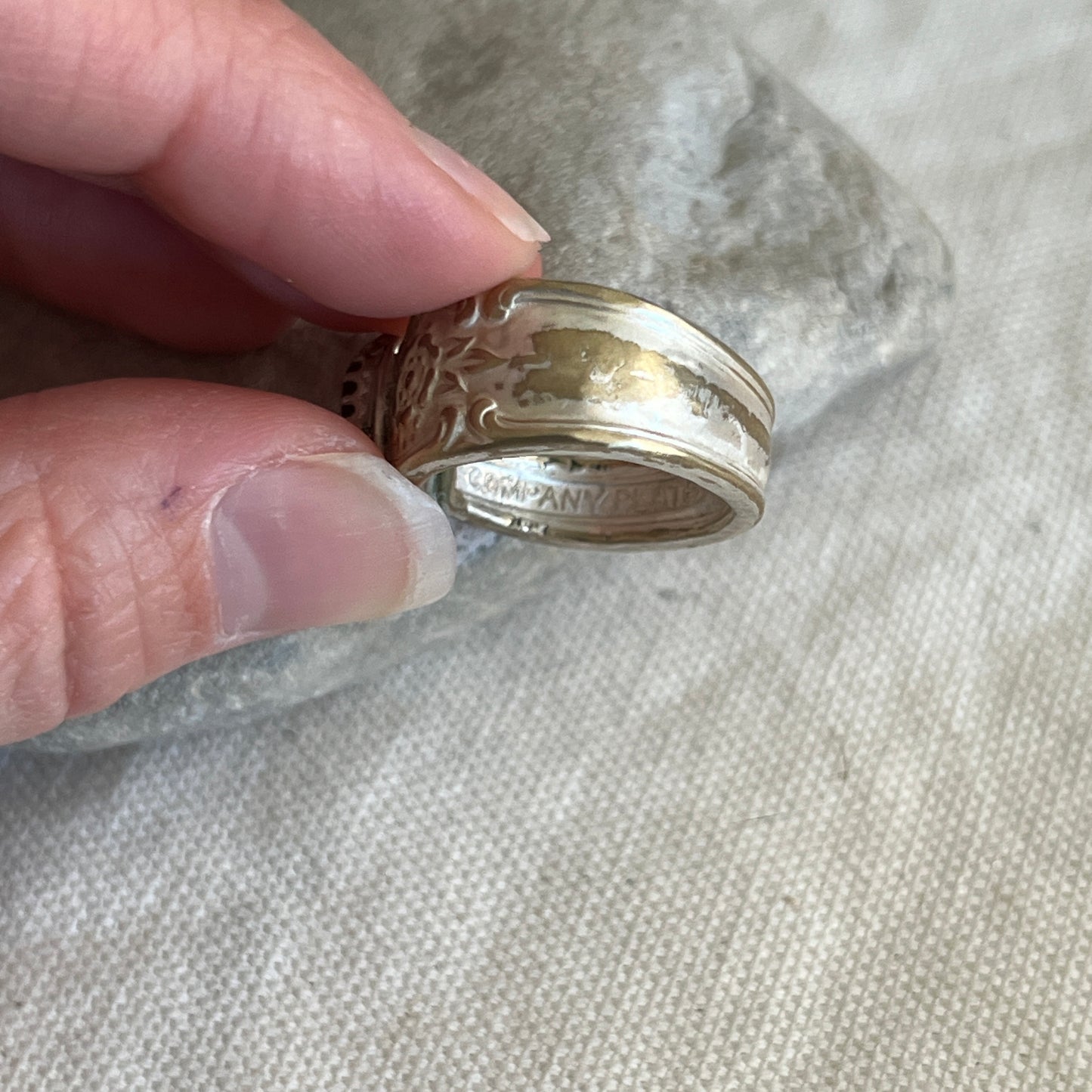 Italian Beach Glass Silverware Ring (Amber, size 7.5)