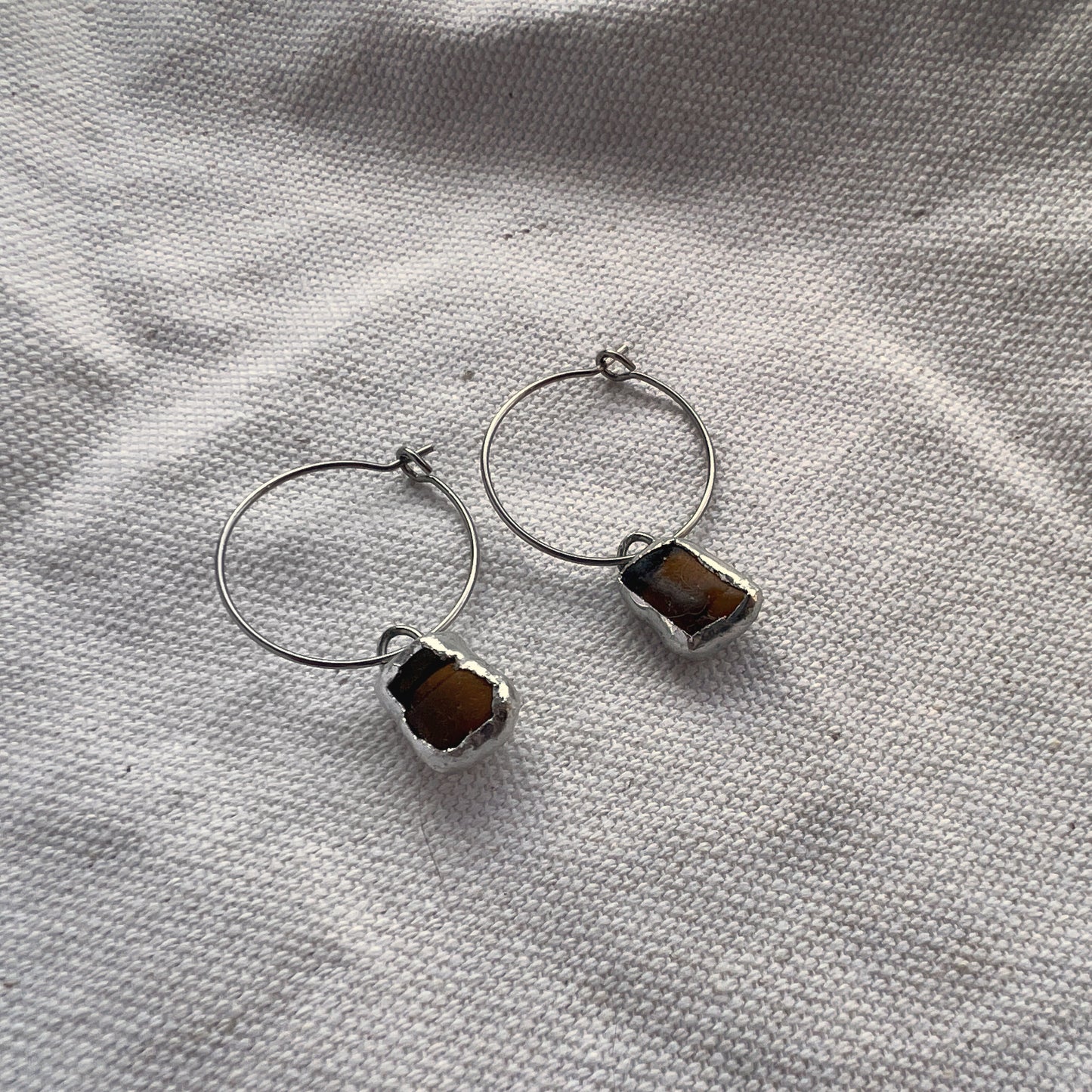 Chicago Beach Glass Earrings (Soldered Brown Hoops)