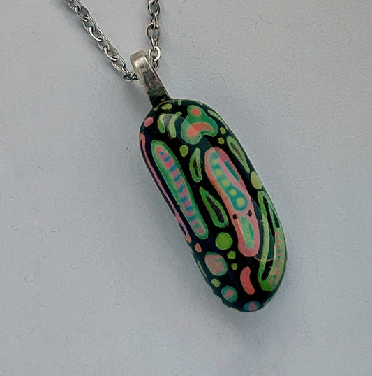 Hand-Painted Chicago Beach Rock Necklace (Bean)