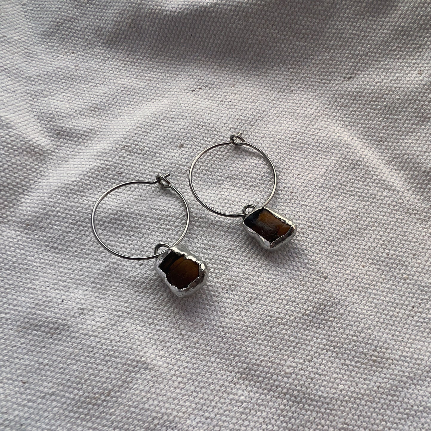 Chicago Beach Glass Earrings (Soldered Brown Hoops)