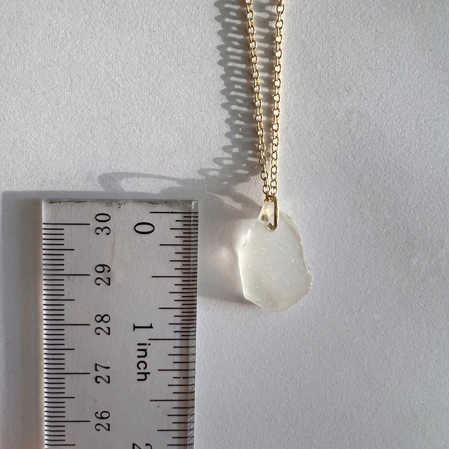 White Chicago Beach Glass Necklace (Raw, Brass)