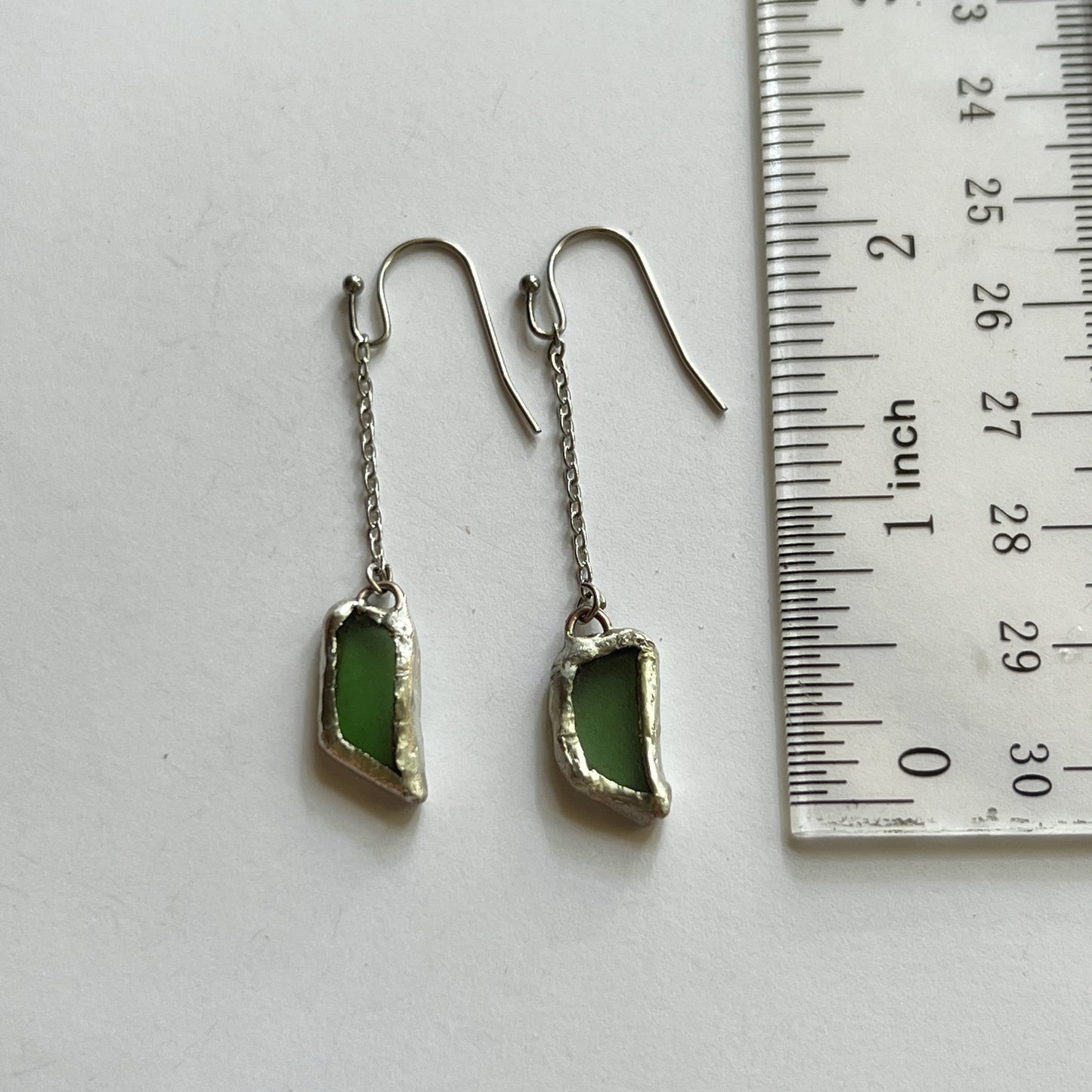 Chicago Beach Glass Earring (Green Drops)