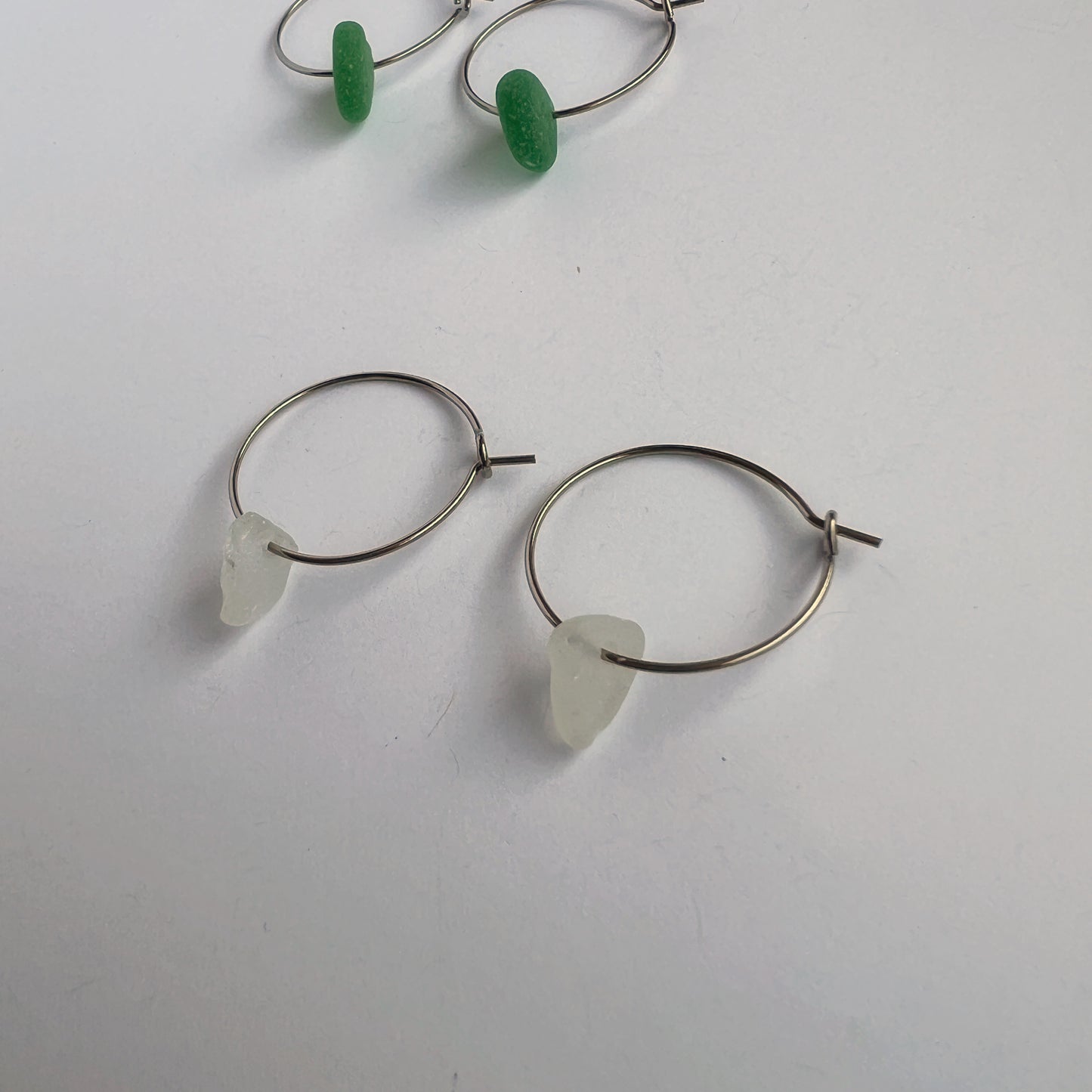 Chicago Beach Glass Earrings (White Hoops)