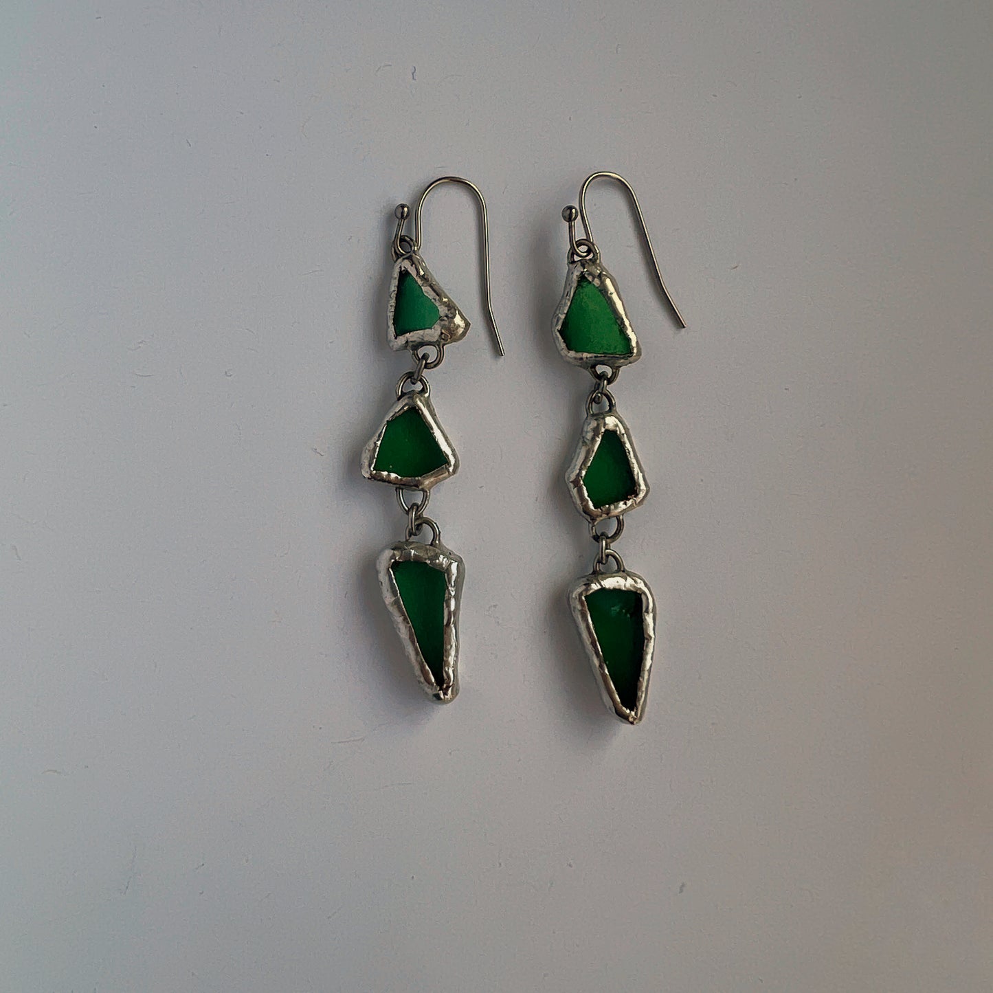 Chicago Beach Glass Earrings (Emerald Green High-rise)