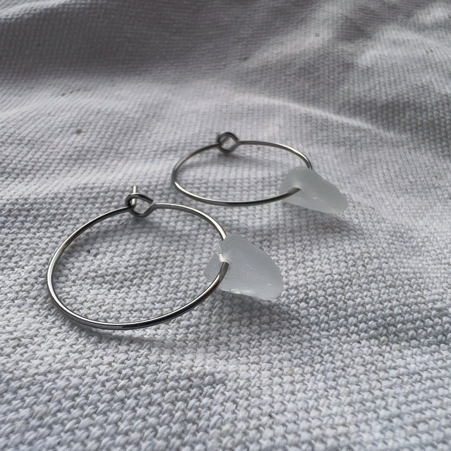 Chicago Beach Glass Earrings (White Hoops)