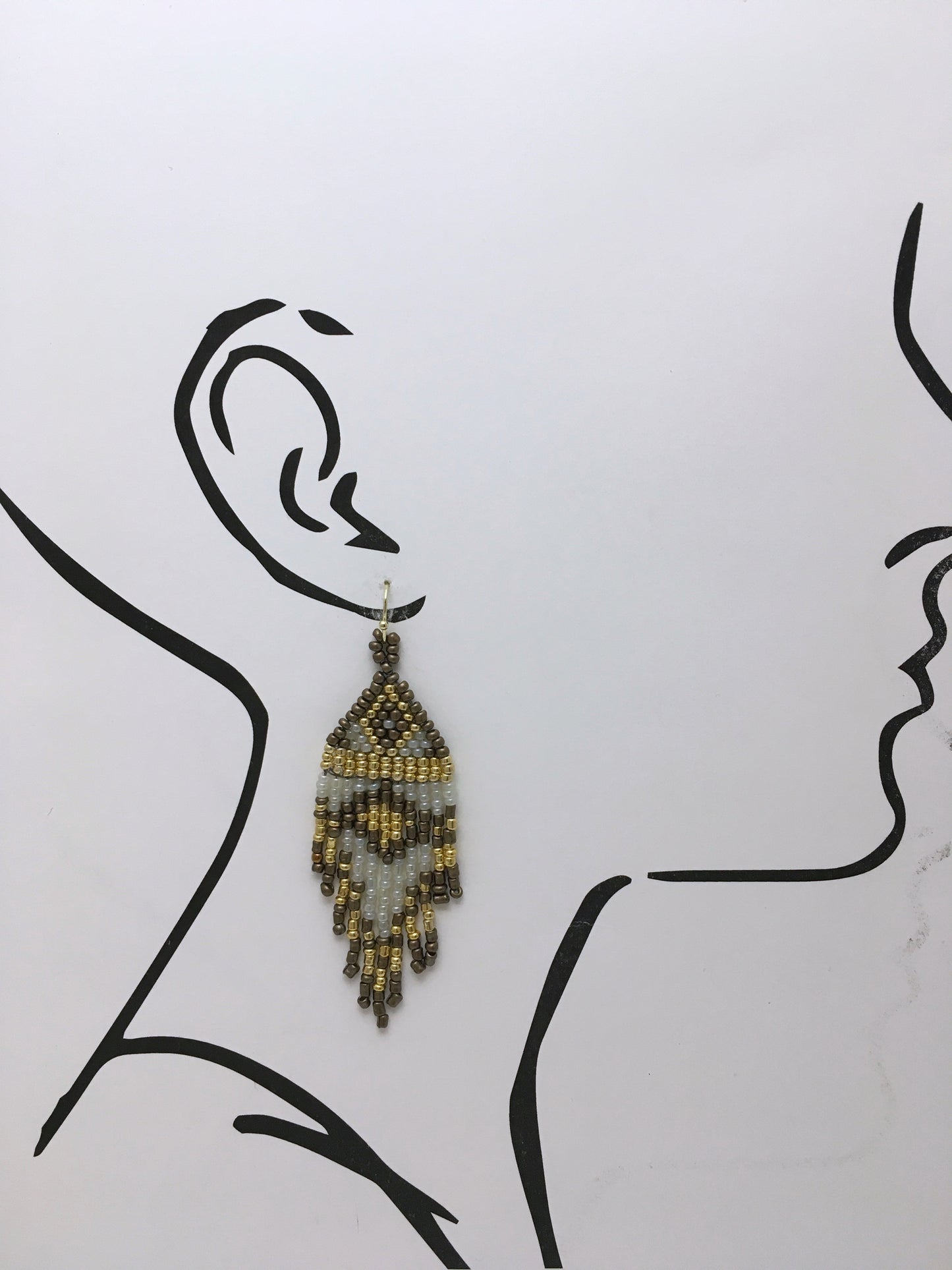 Hand Beaded Fringe Earrings (Brown, Pearlescent, and Gold)