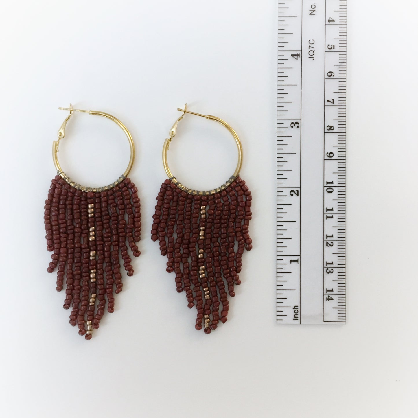Hand-Woven Burgundy and Gold Fringe Earrings