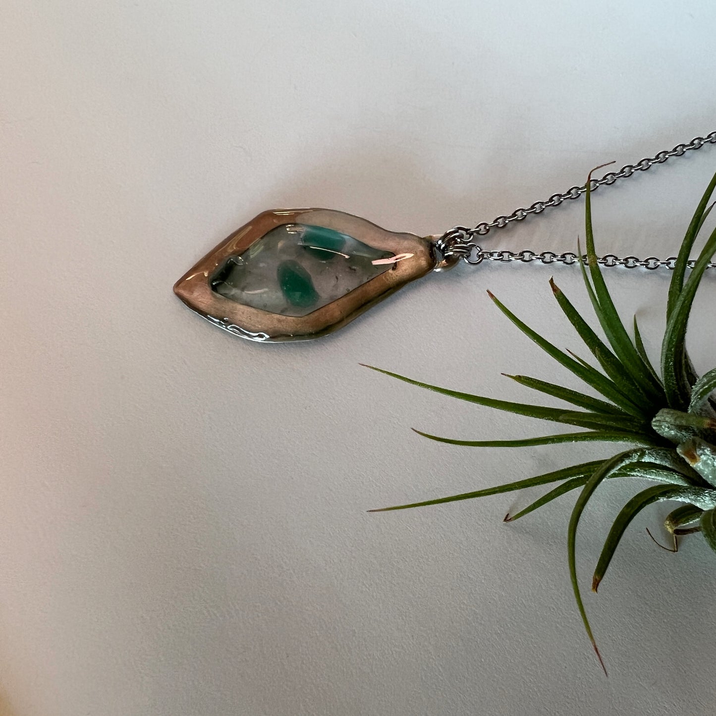 Italian Beach Glass Necklace (White and Teal Tide Pool)