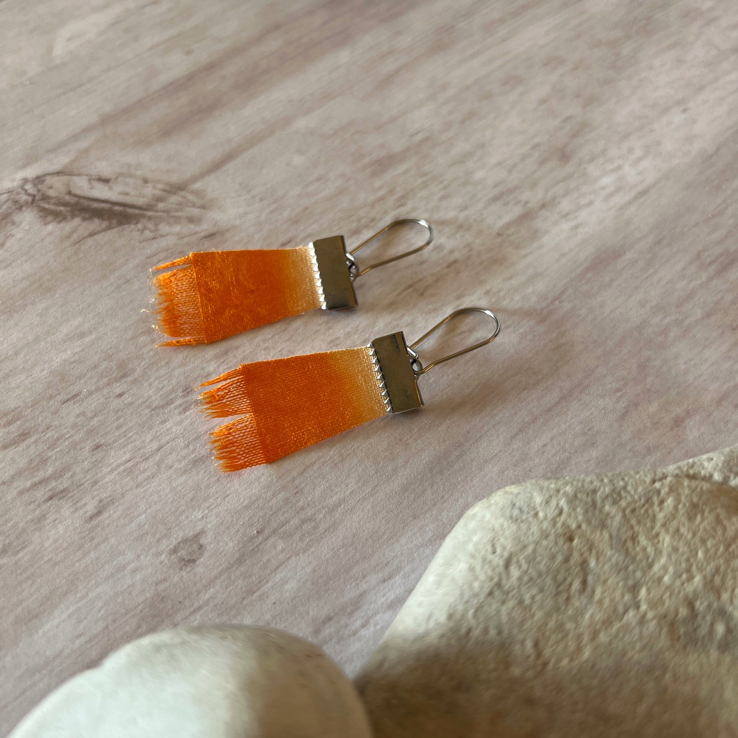 Petite Orange Shibori Earrings (Trapezoid)