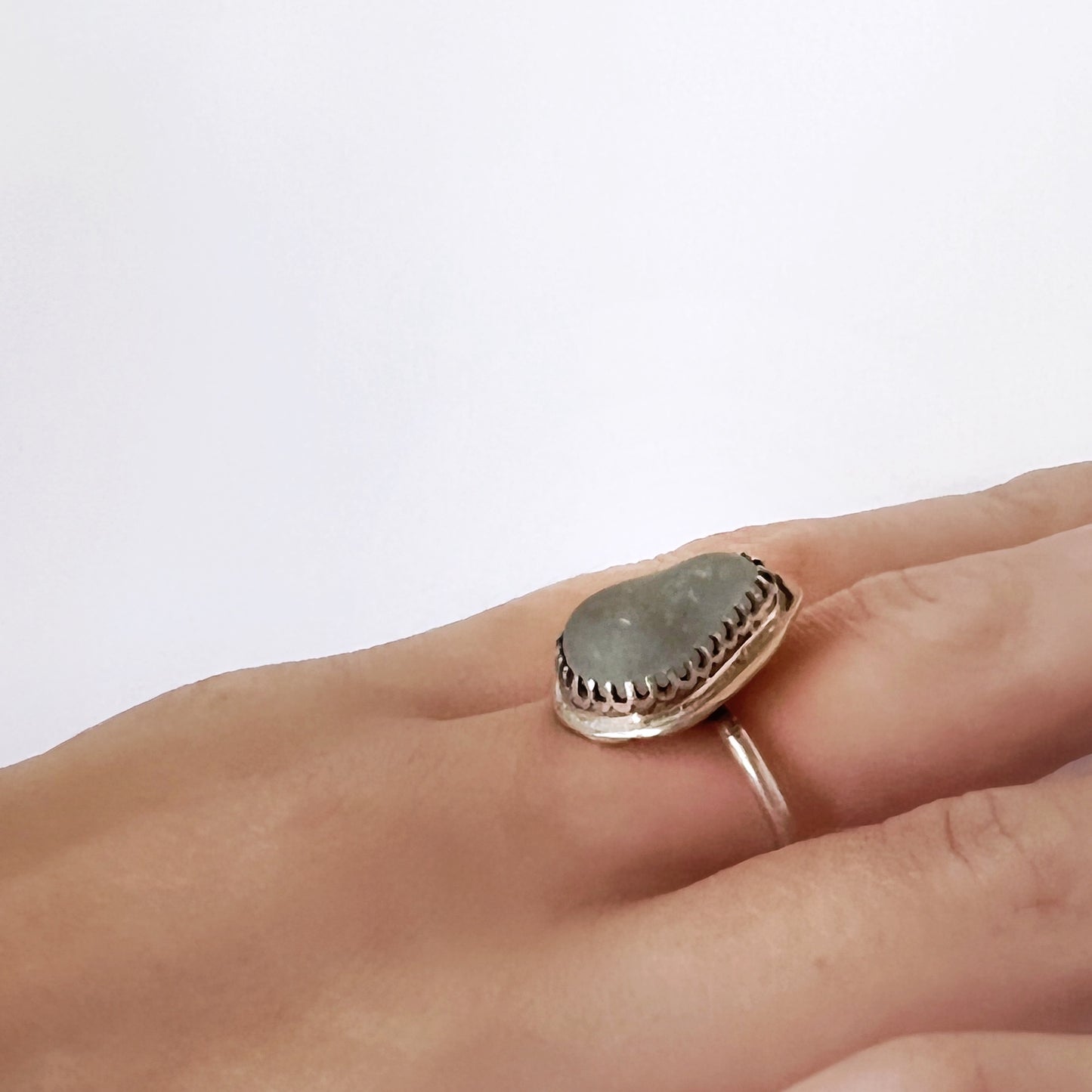 Italian Beach Glass Ring (Sage Green, size 6)