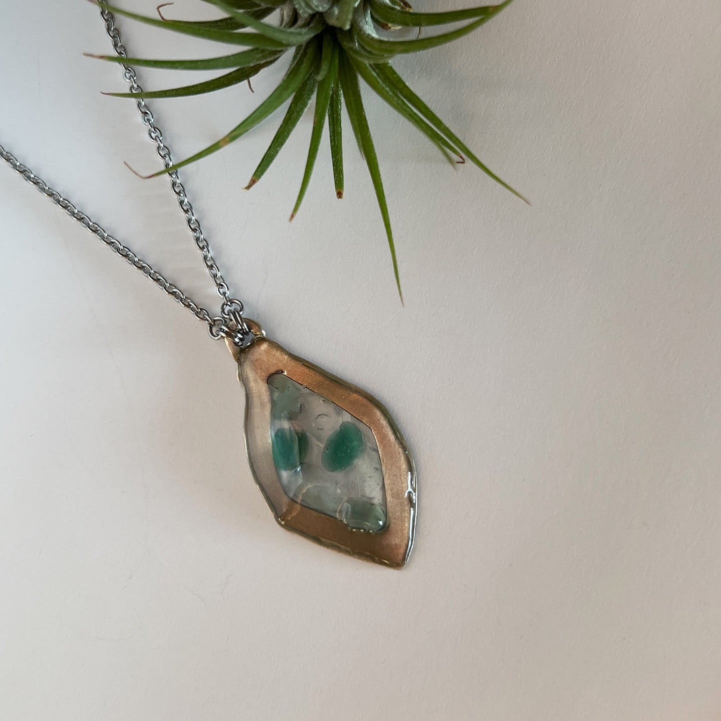 Italian Beach Glass Necklace (White and Teal Tide Pool)
