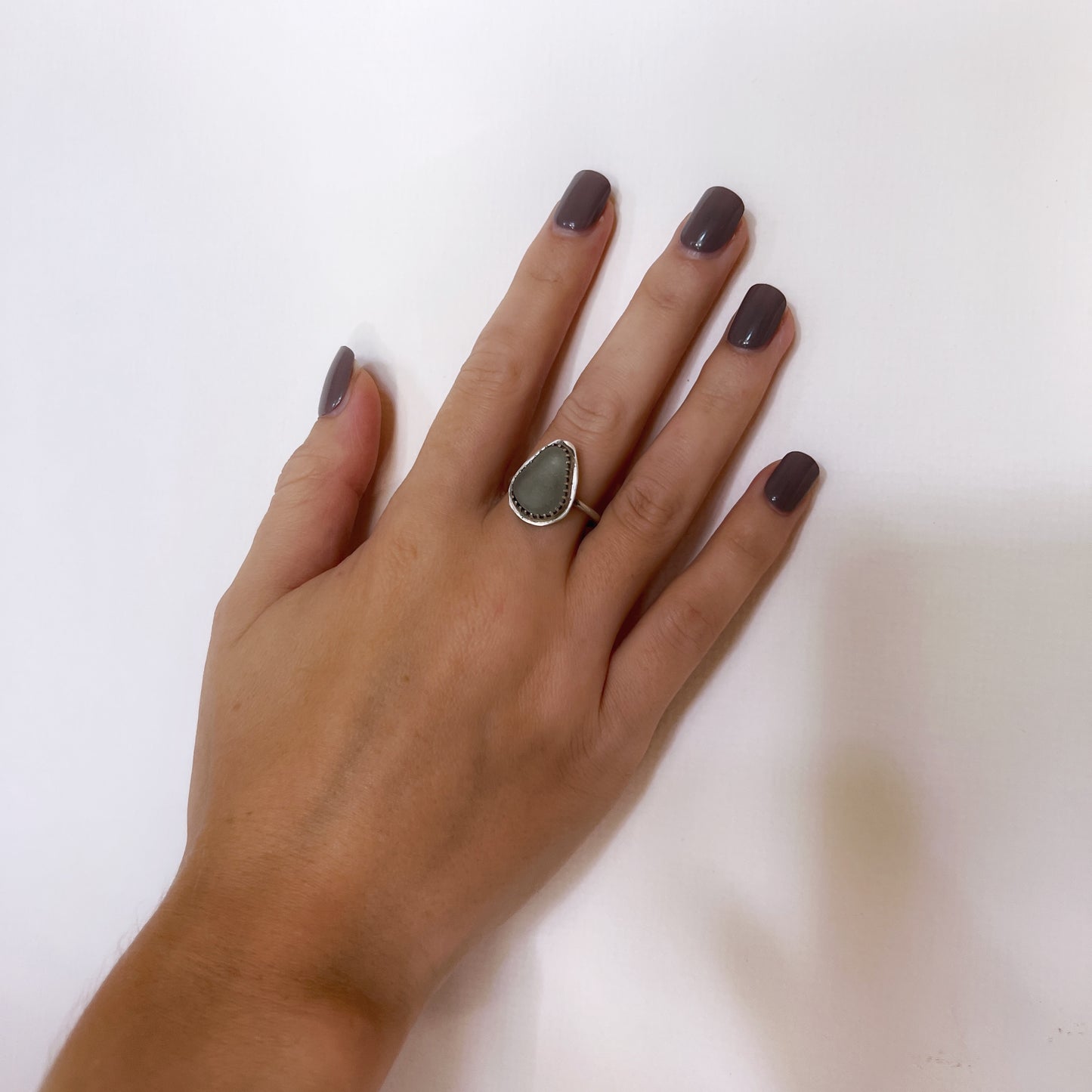 Italian Beach Glass Ring (Sage Green, size 6)